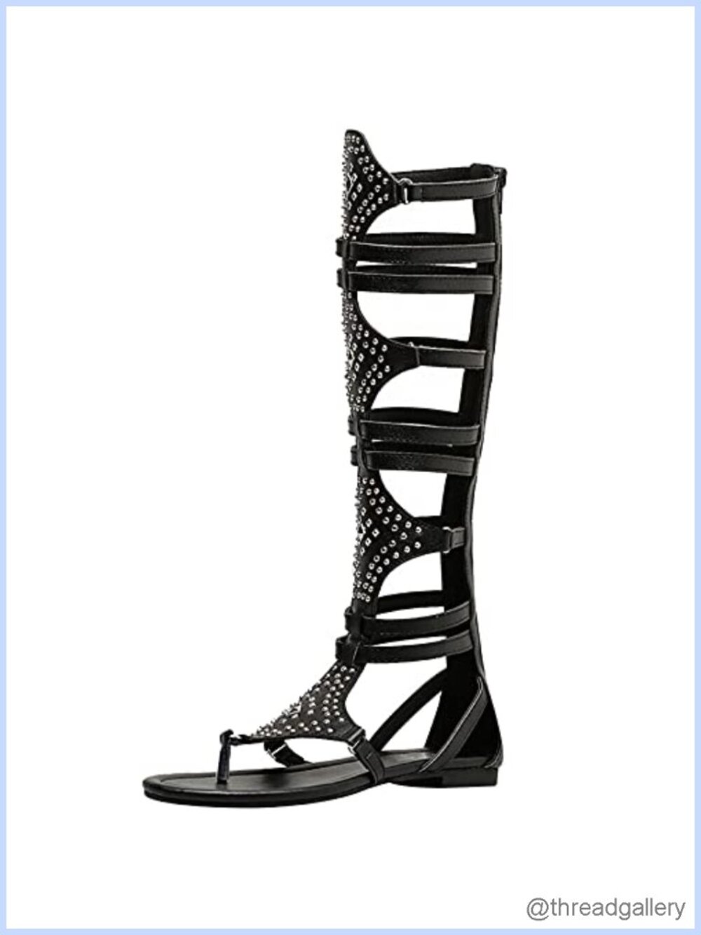 Women's Faux Leather Gladiator Sandals Rivets Studded Strappy Zip Thong Flat